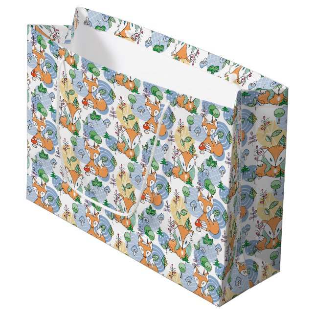 Cute Little Fox Pattern Large Gift Bag (Front Angled)