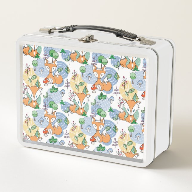 Cute Little Fox Pattern Metal Lunch Box (Front)
