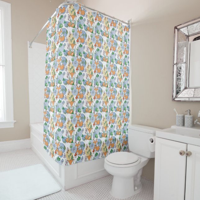 Cute Little Fox Pattern Shower Curtain (In Situ)