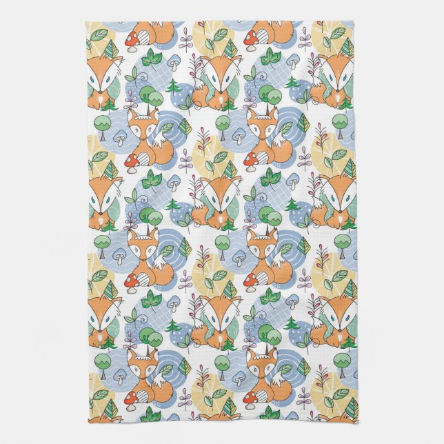 Cute Little Fox Pattern Tea Towel (Vertical)