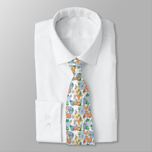 Cute Little Fox Pattern Tie (Tied)