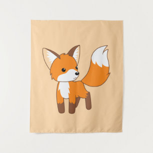 Cute Little Fox Peach Beige Tapestry