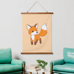 Cute Little Fox Peach Hanging Tapestry