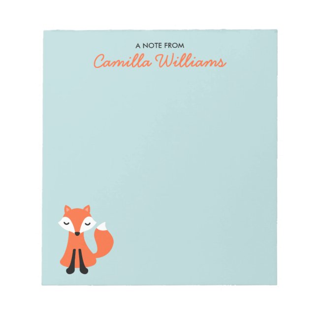 Cute little fox personalised name notepad (Front)