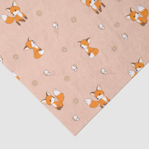 Cute Little Fox Pink Pattern Tissue Paper