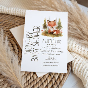 Cute Little Fox Plaid Drive By Baby Shower Invitation