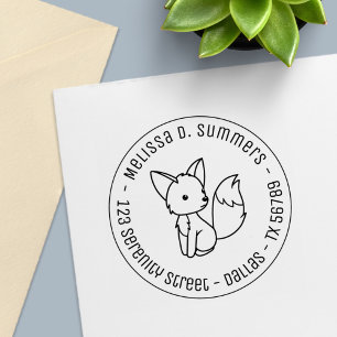 Cute Little Fox Round Address 1 Self-inking Stamp