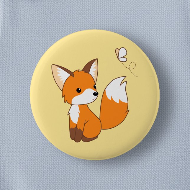Cute Little Fox Watching Butterfly 6 Cm Round Badge (Creator Uploaded)