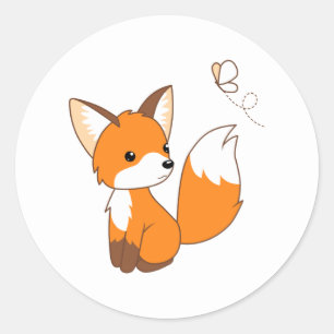 Cute Little Fox Watching Butterfly Classic Round Sticker