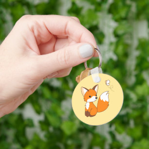 Cute Little Fox Watching Butterfly Key Ring