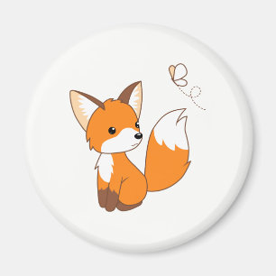 Cute Little Fox Watching Butterfly Magnet