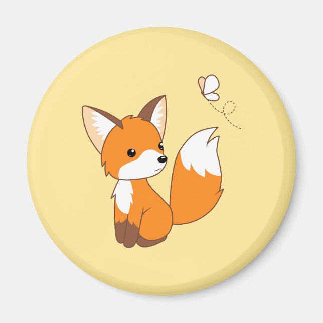 Cute Little Fox Watching Butterfly Magnet (Front)