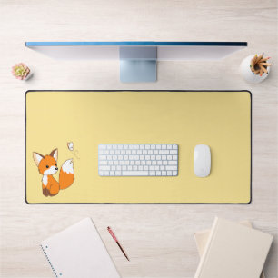 Cute Little Fox Watching Butterfly on Yellow Desk Mat