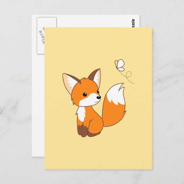 Cute Little Fox Watching Butterfly Postcard (Front/Back)