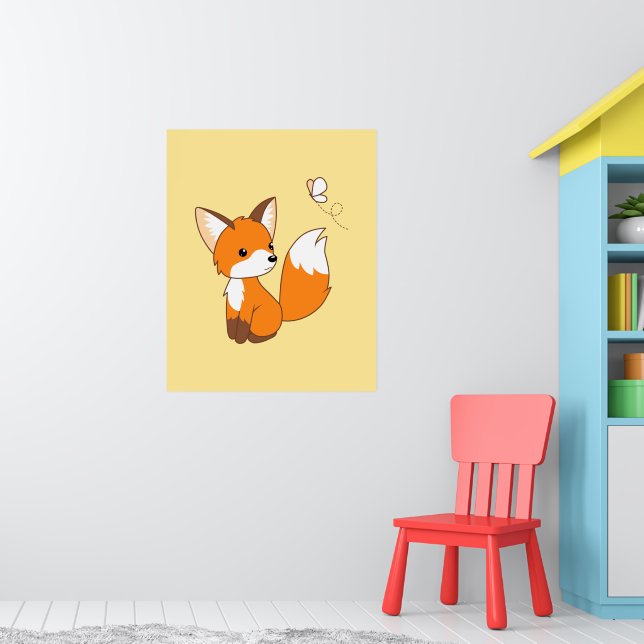 Cute Little Fox Watching Butterfly Poster (Nursery 1)