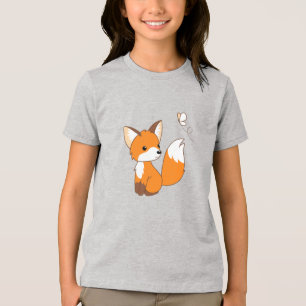 Cute Little Fox Watching Butterfly Tri-Blend Shirt