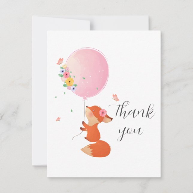 Cute little fox with balloon thank you card (Front)