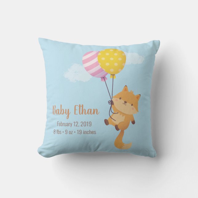 Cute Little Fox with Balloons Baby Nursery Decor Cushion (Front)