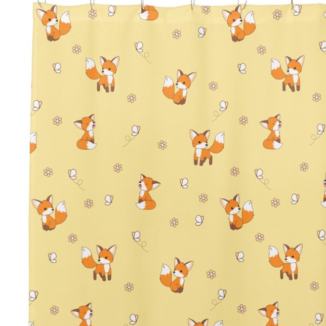 Cute Little Fox Yellow Pattern Shower Curtain (Creator Uploaded)