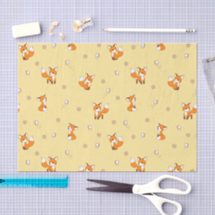 Cute Little Fox Yellow Pattern Tissue Paper