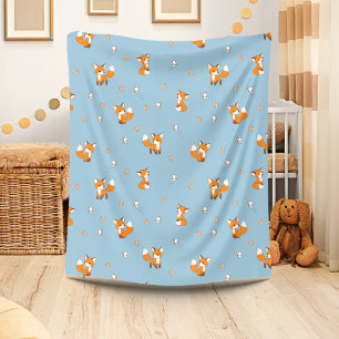Cute Little Foxes on Blue Fleece Blanket
