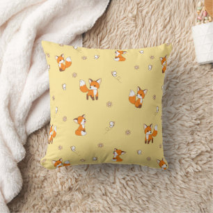 Cute Little Foxes on Yellow Cushion