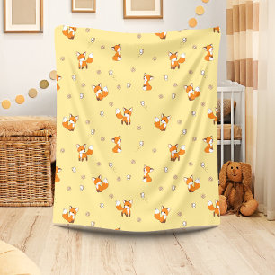 Cute Little Foxes on Yellow Fleece Blanket