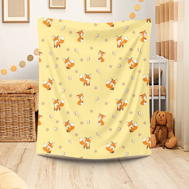 Cute Little Foxes on Yellow Fleece Blanket (Creator Uploaded)