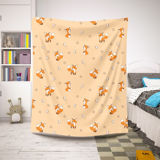 Cute Little Foxes Pattern on Cream Sherpa Blanket (Creator Uploaded)