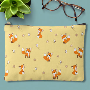 Cute Little Foxes Pattern on Yellow Accessory Pouch