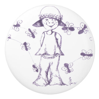 Cute little freckled face with a glint in the eye ceramic knob