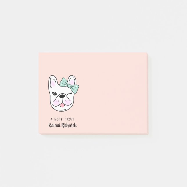 Cute Little French Bulldog | Peach | Personalised Post-it Notes (Front)