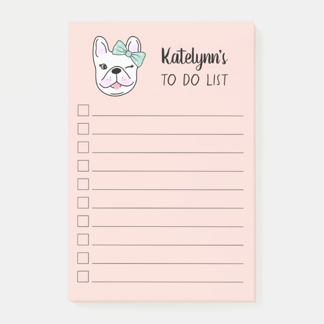 Cute Little French Bulldog | Peach | Personalised Post-it Notes (Front)