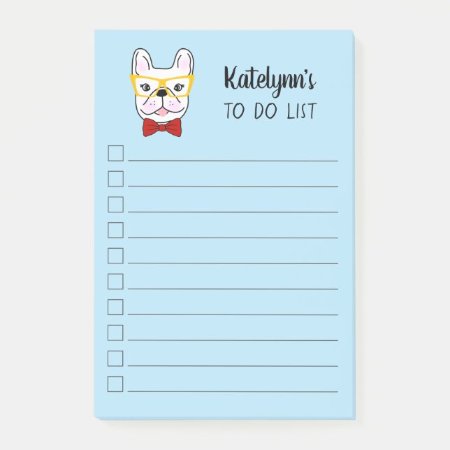 Cute Little Frenchie | Blue | Personalised Post-it Notes (Front)
