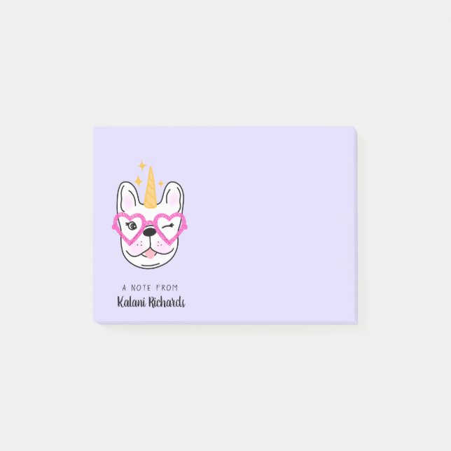 Cute Little Frenchie Personalised | Purple Post-it Notes (Front)