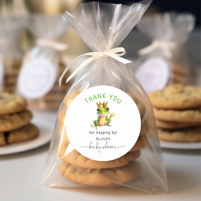 Cute Little Frog Prince Baby Shower Classic Round Sticker (Creator Uploaded)