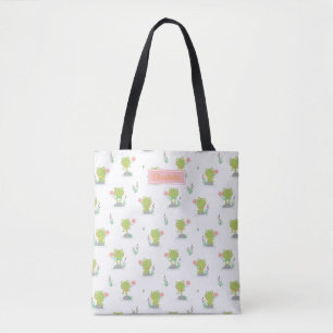 Cute Little Frogs with flowers on white Tote Bag