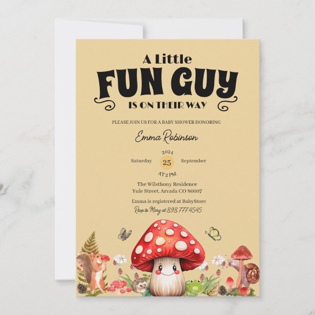 Cute Little FunGuy Fall Snail Mushroom Baby Shower Invitation (Front)