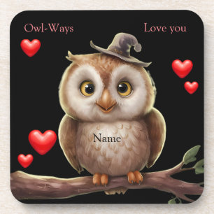 Cute little Funny Owl with love Hearts Coaster