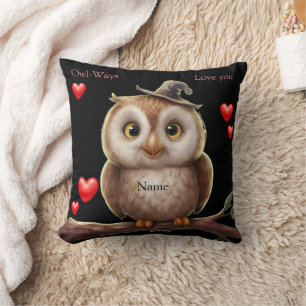 Cute little Funny Owl with love Hearts Cushion