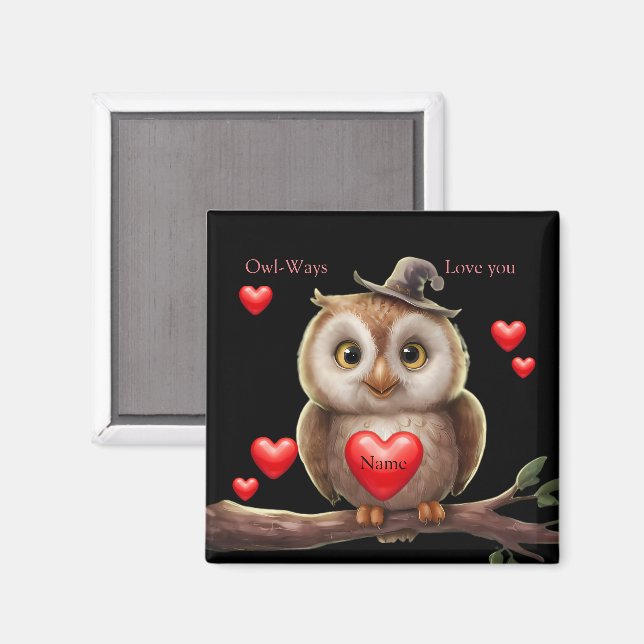 Cute little Funny Owl with love Hearts Magnet (Front/Back)