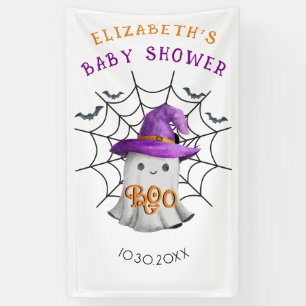 Cute little ghost and spiderweb BOO baby shower Banner
