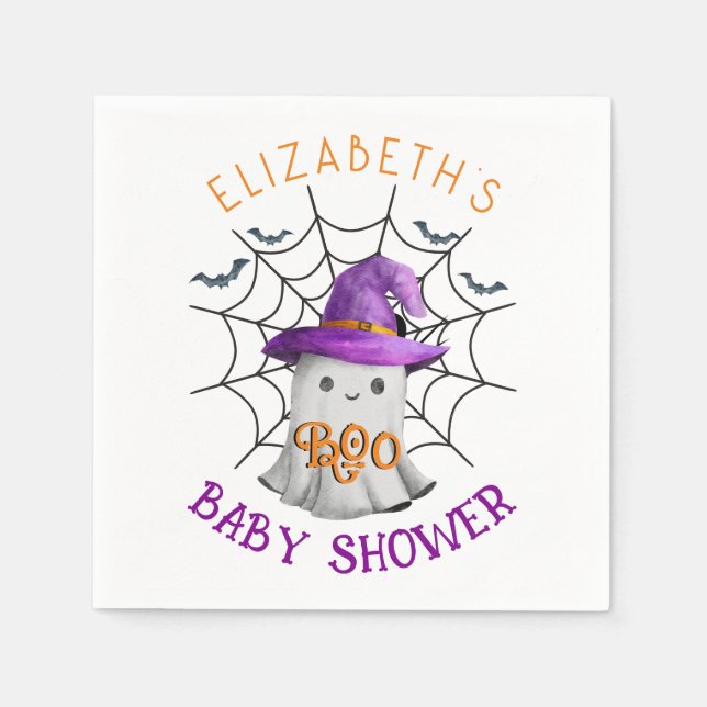 Cute little ghost and spiderweb BOO baby shower Napkin (Front)