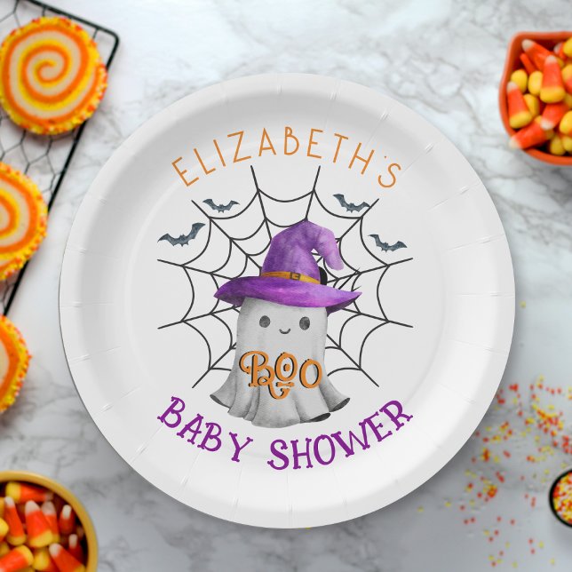 Cute little ghost and spiderweb BOO baby shower Paper Plate (Creator Uploaded)