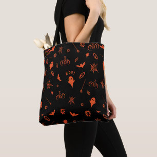 Cute Little Ghost Black and Orange Halloween Tote Bag