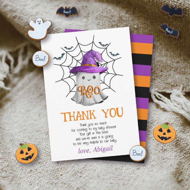 Cute little ghost BOO spiderweb baby shower Thank You Card (Creator Uploaded)