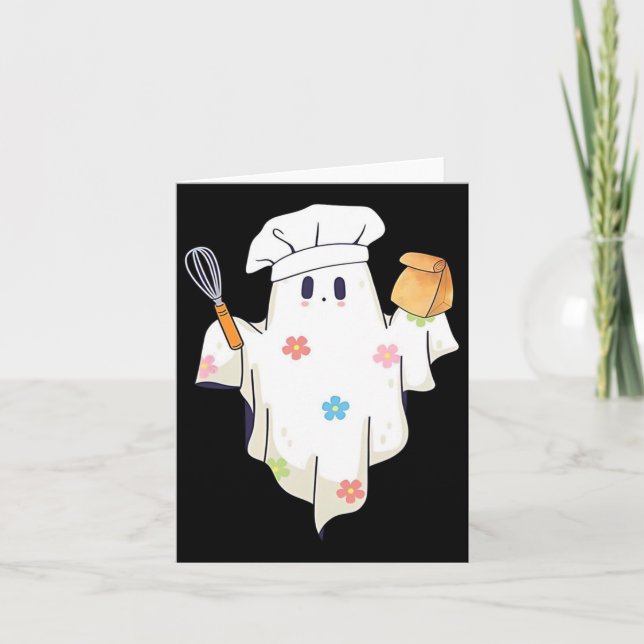 Cute Little Ghost Chef Funny Lunch Lady Cafeteria  Card (Front)