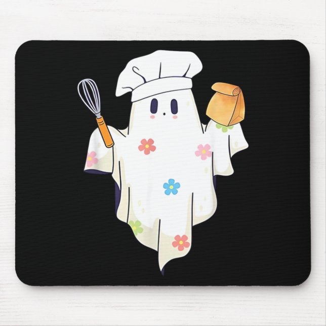 Cute Little Ghost Chef Funny Lunch Lady Cafeteria Mouse Mat (Front)