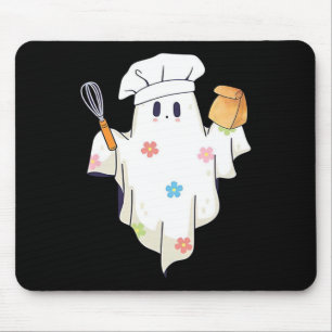 Cute Little Ghost Chef Funny Lunch Lady Cafeteria Mouse Mat