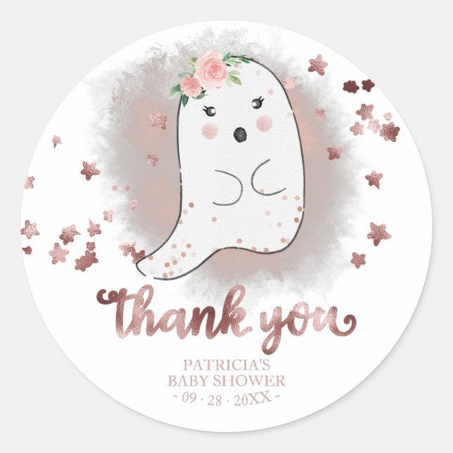 Cute Little Ghost Halloween Baby Shower Thank You  Classic Round Sticker (Front)